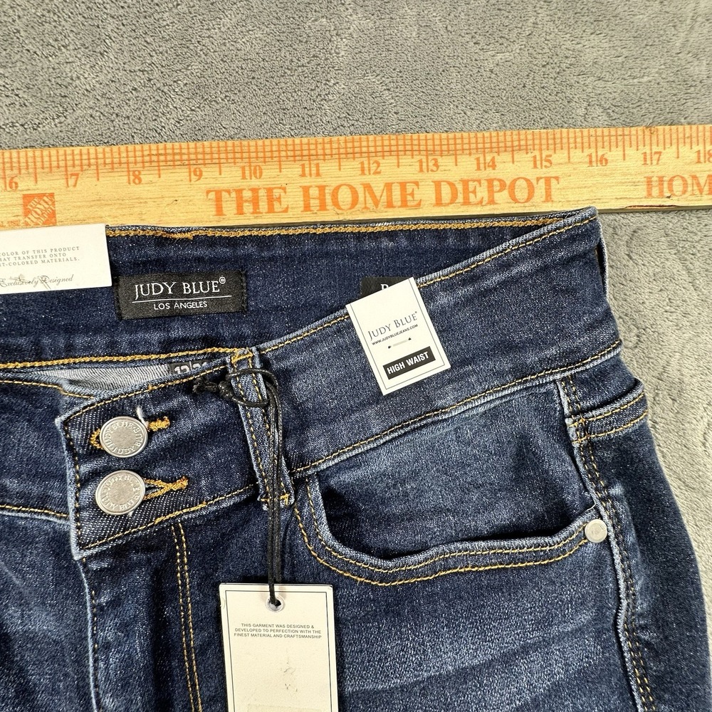 Judy Blue Boot Cut Jeans 13/31 Blue Distressed Mid Rise Frayed Hem Double Button - Picture 12 of 12